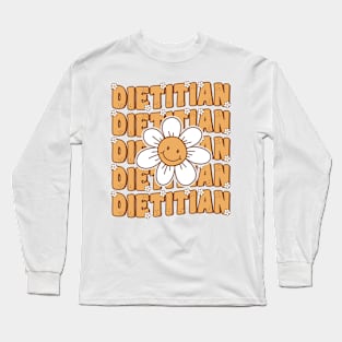 Groovy Retro Dietitian Daisy Flower Womens Nutritionist RDN Long Sleeve T-Shirt